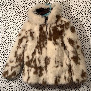 Cream and brown faux fur coat